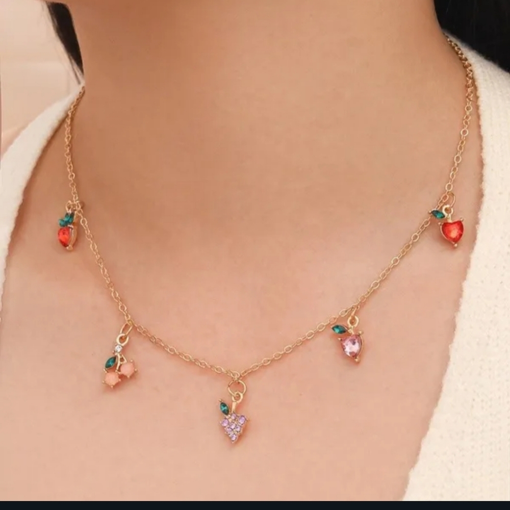 NWT Super Cute Gold Dainty Summer Fruits Charm Necklace!